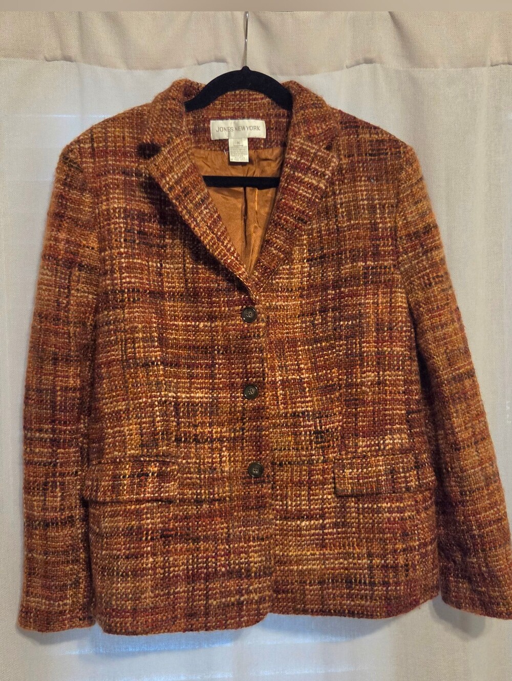Vintage Jones New York Rust and Brown Tweed Fall Blazer Jacket 16